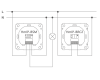 Aansluitschema als draadloze wisselschakeling, met een Homematic IP draadloze drukknop voor merk-wipvlak (HmIP-BRC2). Een druk op de knop op de HmIP-BSM of HmIP-BRC2 stuurt beiden uitgang 2 van de HmIP-BSM aan.