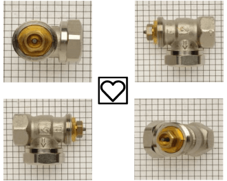 De M28 afsluiter adapter past op Herz afsluiters. Dit zijn foto's van Herz afsluiters. Het logo op de afsluiter is weergegeven als een icoon van een hart.