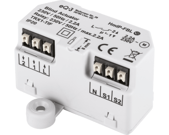 De Homematic IP schakel module voor jaloezieën en lamellen kan een motor tot 500 Watt of 2,2 Ampere schakelen.