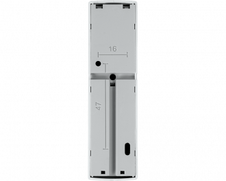 Aan de achterzijde zijn 3 uitsparingen voorzien om de draadjes van de deurbel of sensor in weg te werken. De module wordt bevestigd met meegeleverde plakstrips of schroeven.