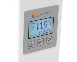 De radiator is voorzien van een ingebouwde thermostaat. Het instelbereik van de gewenste temperatuur is 5,0 °C tot 30,0 °C. Er kunnen klokprogramma's ingesteld worden voor elke dag van de week.