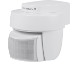De witte Homematic IP bewegingsmelder voor buiten detecteert beweging en meet de lichtsterkte tussen 0% en 100%. De witte Homematic IP bewegingsmelder voor buiten detecteert beweging en meet de lichtsterkte tussen 0% en 100%.